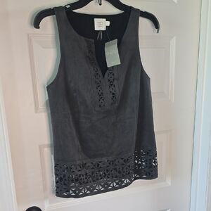 HD in Paris Gray Lace Embellished Tank Top